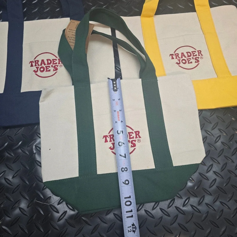 Trader Joe's Mini Canvas Tote Bag‎ Set of 3 Navy Green Yellow New NWT